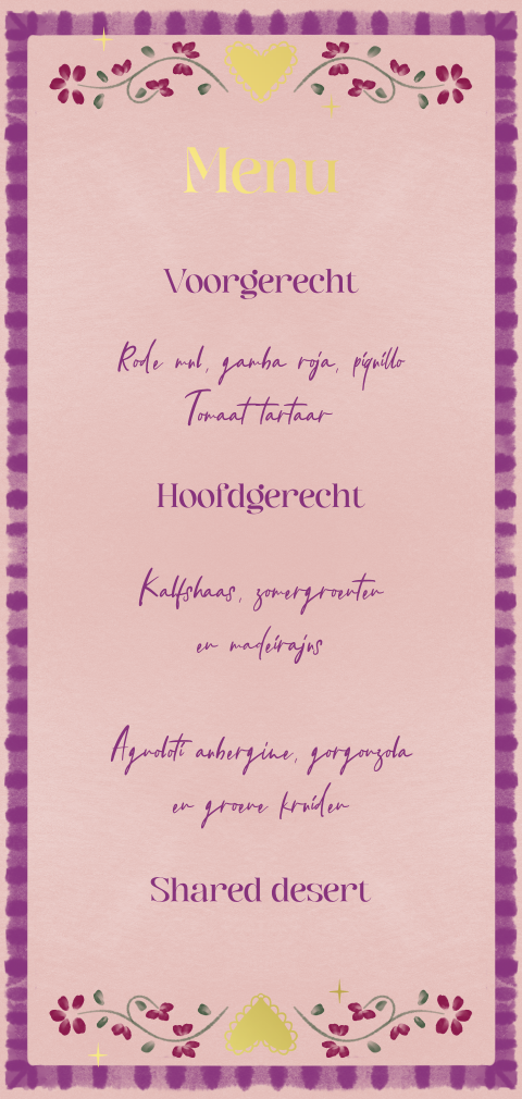 Menukaart bohemian paars en roze