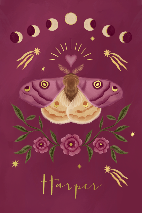 Poster nachtpauwoog vlinder paars