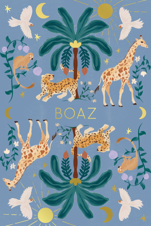 Geboortekaartje jungle thema symmetrisch blauw
