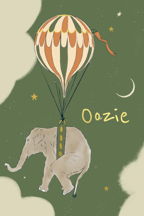 Geboortekaartje vliegende olifant groen