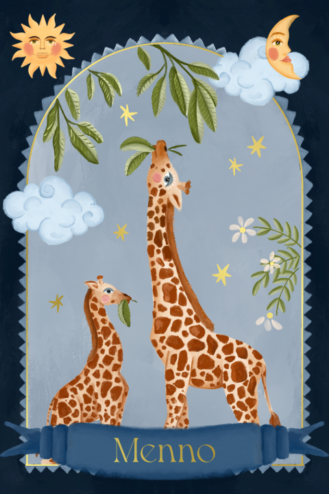 Geboortekaartje giraffen blauw
