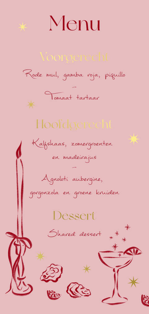 Menukaart dinner table roze