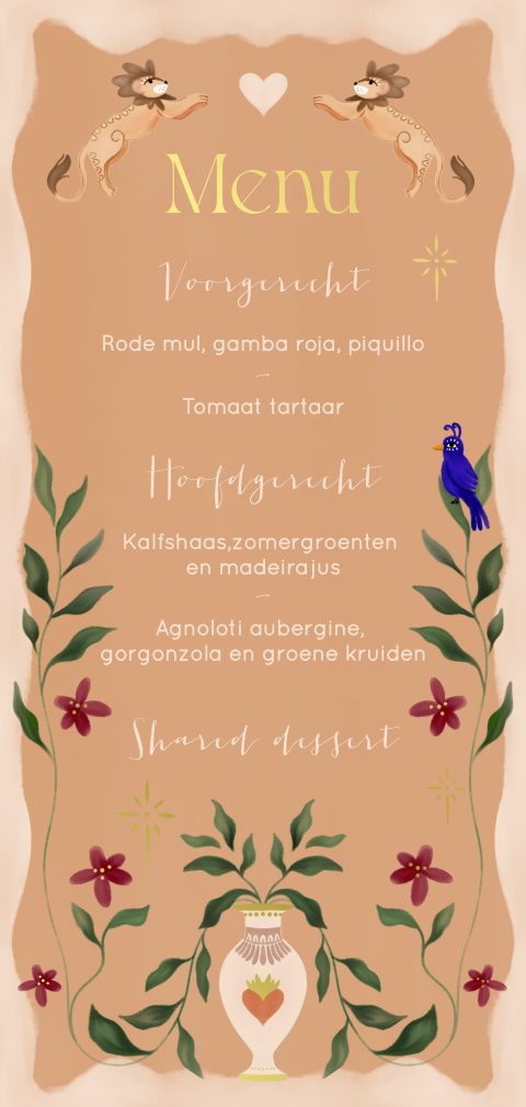 Menukaart leeuwen vaas oranje