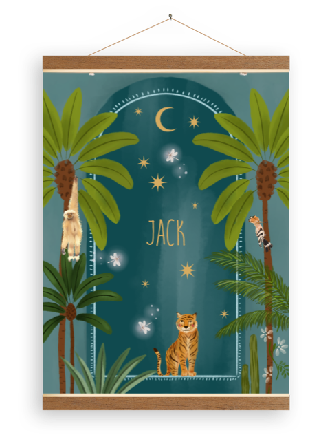 Canvasposter tijger in de jungle petrol