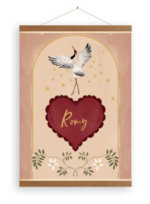 Canvasposter kraanvogel en hart beige