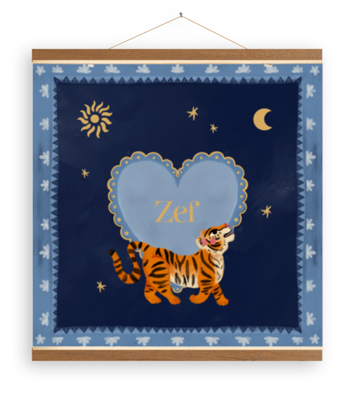 Canvasposter tijgertje blauw