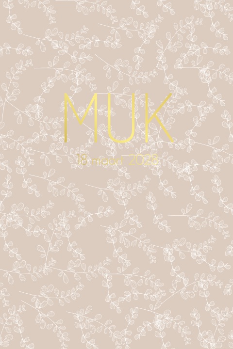 Geboortekaartje goudfolie beige nude takjes