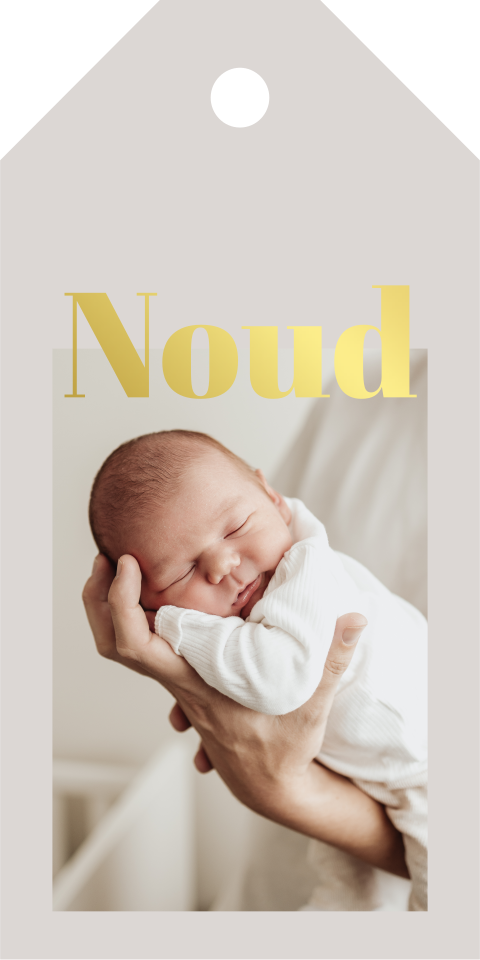 Geboortebedankje label beige goud