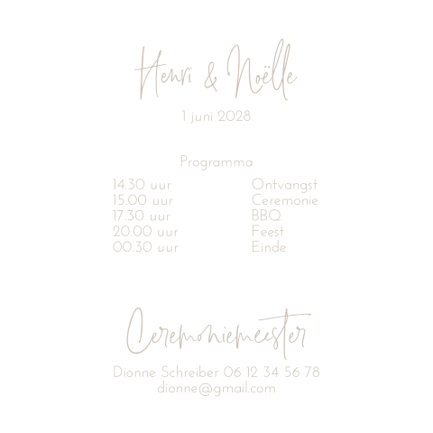 Programma bij trouwkaart ronde vorm
