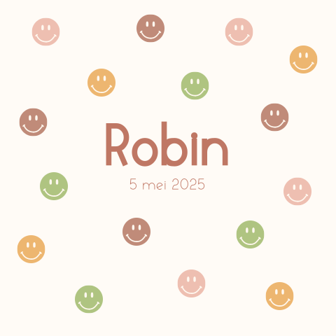 Geboortekaartje Smileys Roest enkel vierkant