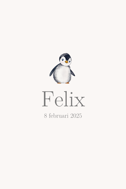 Geboortekaartje baby pinguin enkel staand