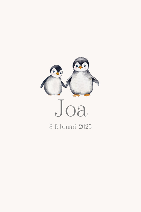 Geboortekaartje baby pinguin broertje of zusje