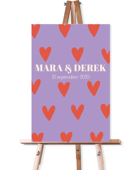 Welkomstbord Hartjes Mara en Derek