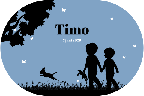 Silhouet geboortekaartje met twee broers in het gras blauw
