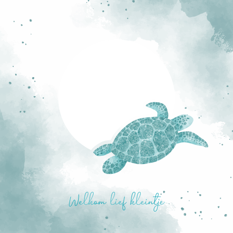 Geboortekaartje schildpad met waterverf achtergrond