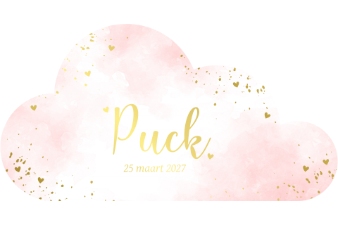 Geboortekaartje wolk met roze waterverf en foliedruk