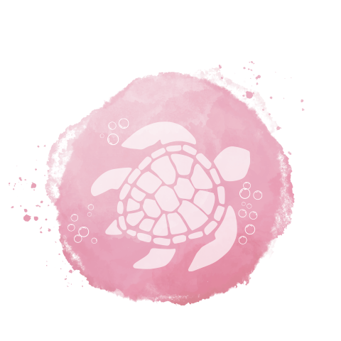 Label rond waterverf vlek roze met schildpad 16 stuks 40mm