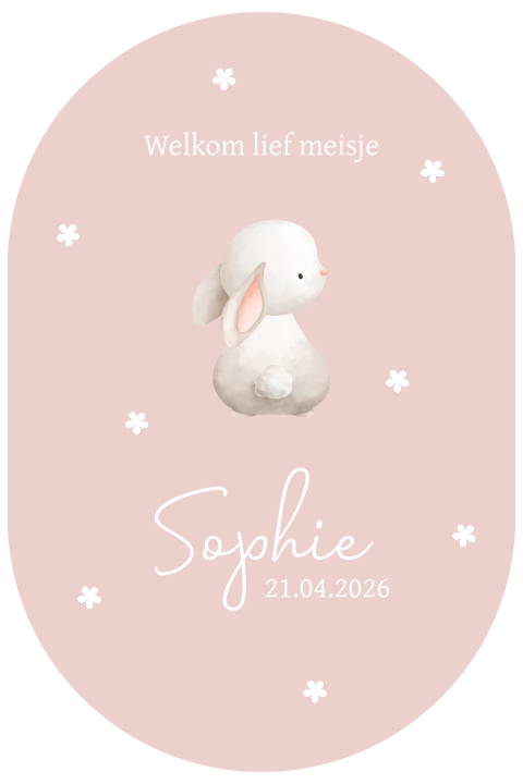 Geboortekaartje ovaal met lief konijntje