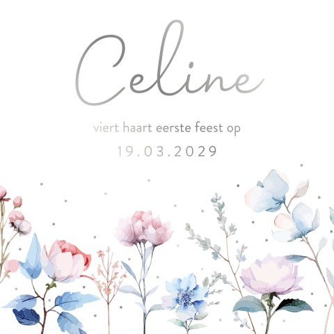 Kraamborrel kaartje met waterverf bloemen in roze blauw kleur