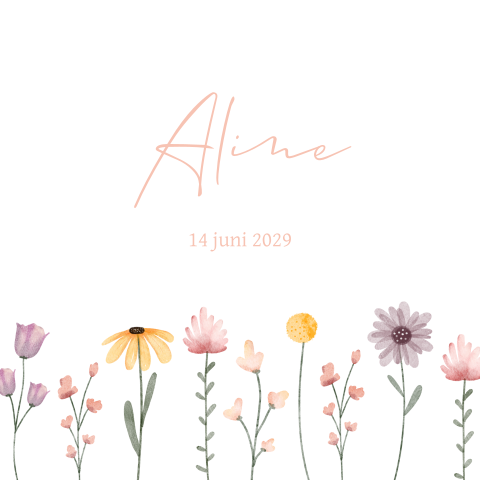 Geboortekaartje met verschillende bloemen
