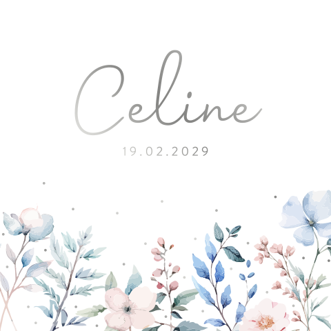Geboortekaartje waterverf bloemen roze blauw