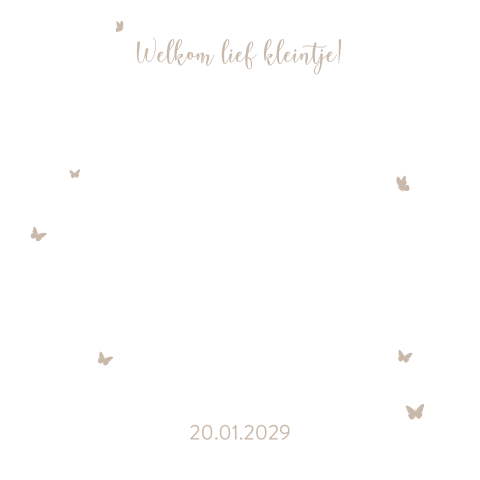 Geboortekaartje met doorkijk naar wiegje beige