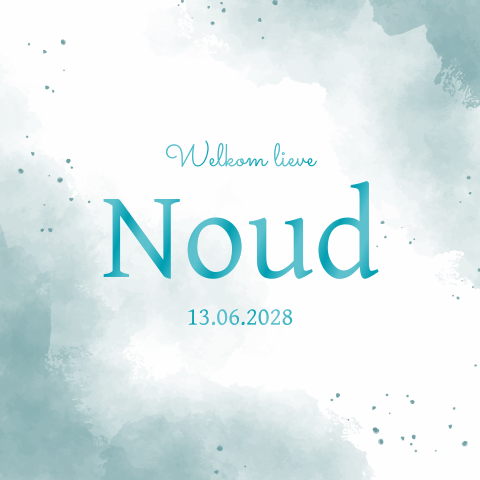 Geboortekaartje groen blauwe waterverf met spetters