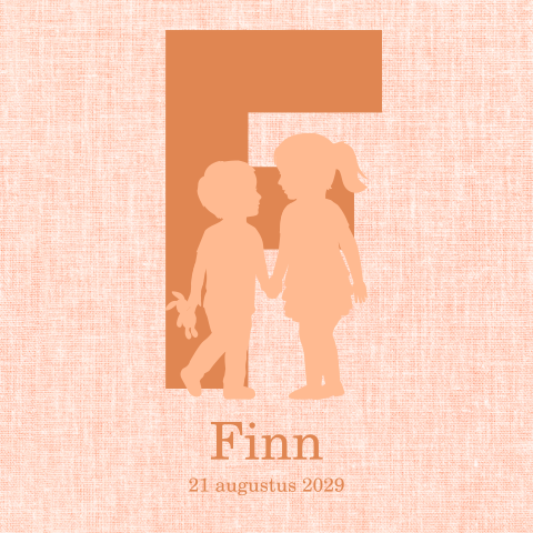 Geboortekaartje typografisch met oranje linnen structuur en silhouet