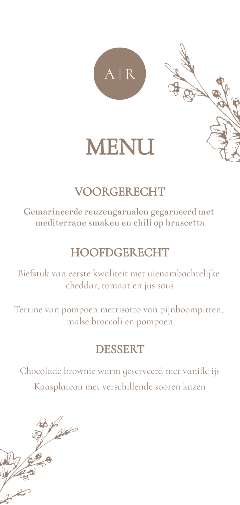 Bloementak Menukaart