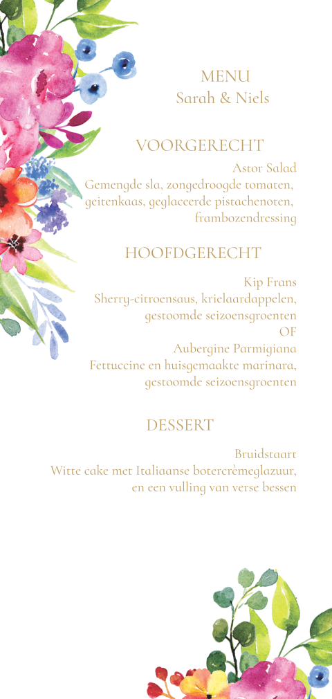 Menukaart Kleurrijke Watercolour Bloemen