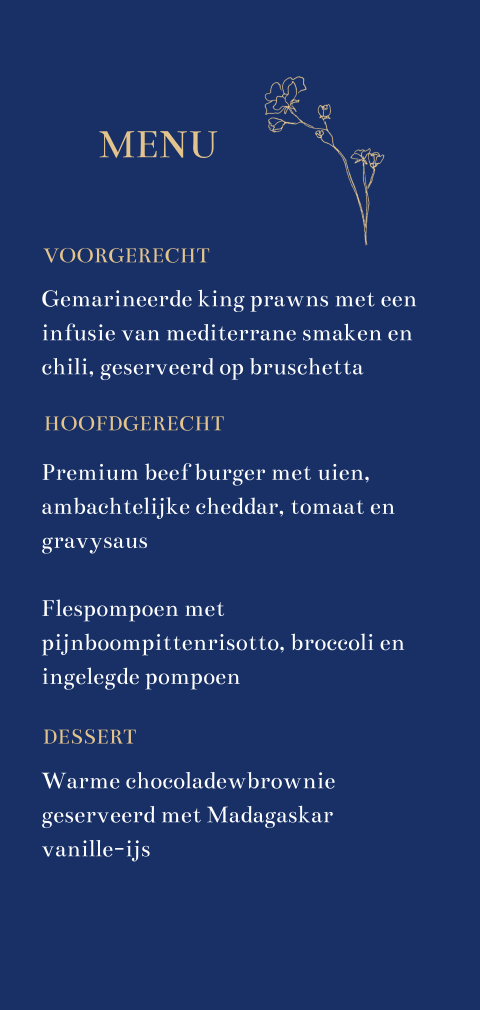 Menu nachtblauw chique