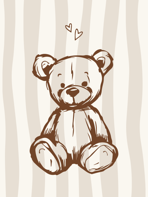 Poster babykamer handgetekend geschetst knuffelbeertje teddy 60x80cm