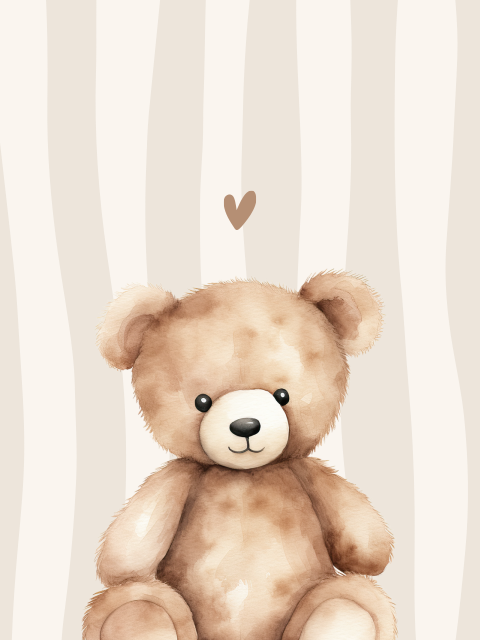 Aquarel knuffelbeer teddybeer strepen trendy babyposter 60x80cm