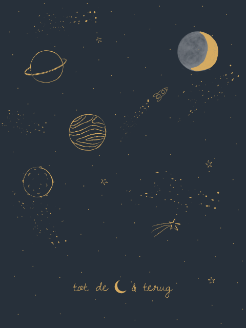 Poster planeten ruimtethema getekend maan 60x80cm