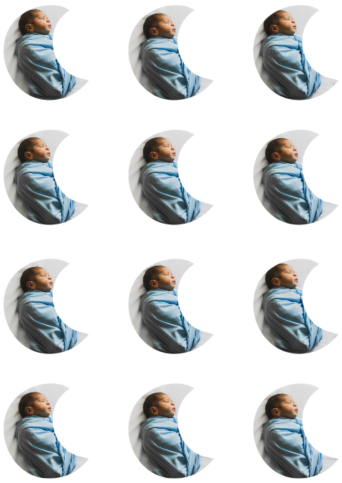Labels maanvormpjes A4 kraamborrelkaartje fotolabel