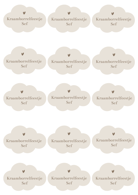 Labels wolkvormpjes A4 kraamborrelkaartje