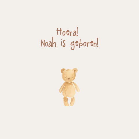 Wenskaart hoera baby is geboren met lief beige beertje