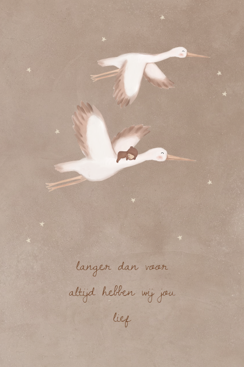 Poster kinderkamer babykamer vollemaan wolk ooievaar 40x60cm