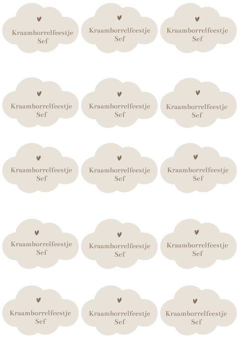 Labels wolkvormpjes A4 kraamborrelkaartje