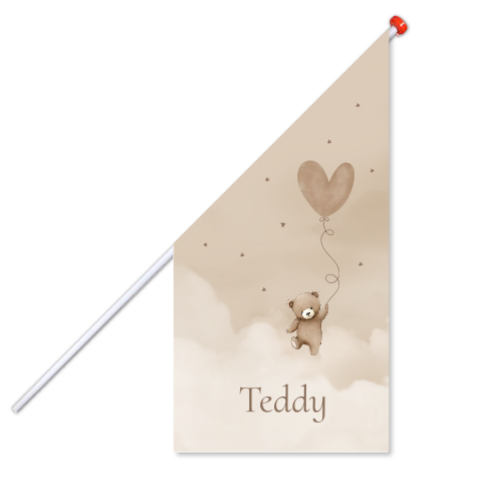 Geboortevlag 60x60x120cm hartjesballon teddybeer knuffelbeer wolken