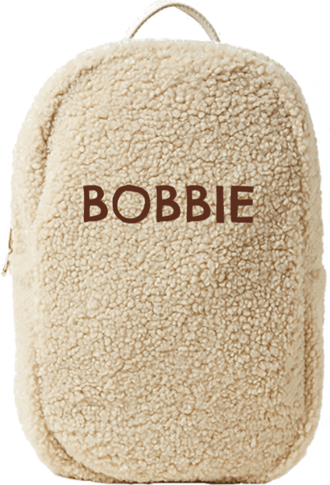 Teddystof rugzakje beige geborduurd personaliseren kraamcadeau