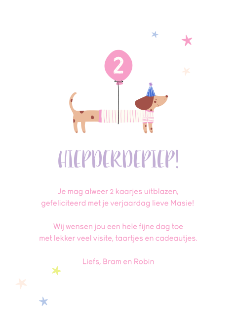 Vrolijke wenskaart voor verjaardag met teckel en ballon