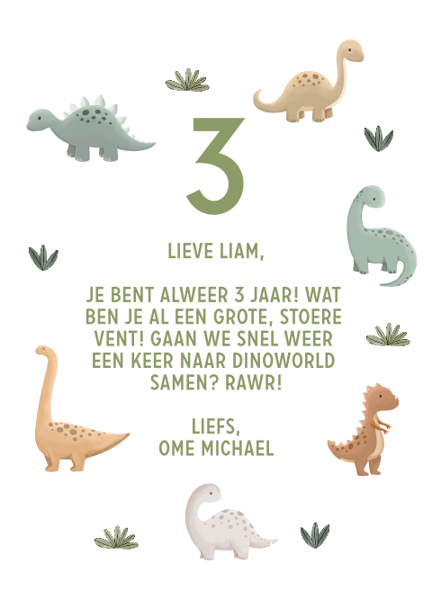 Stoere wenskaart met dino's en leeftijd