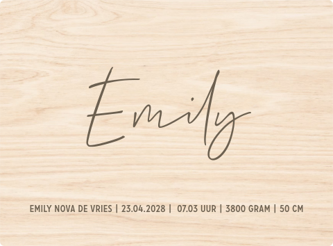 Houten memorybox met naam en geboortegegevens