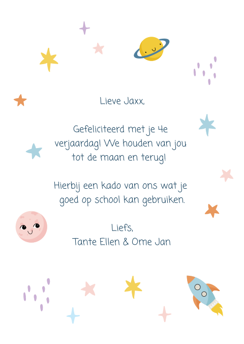 Vrolijke wenskaart met ruimte thema