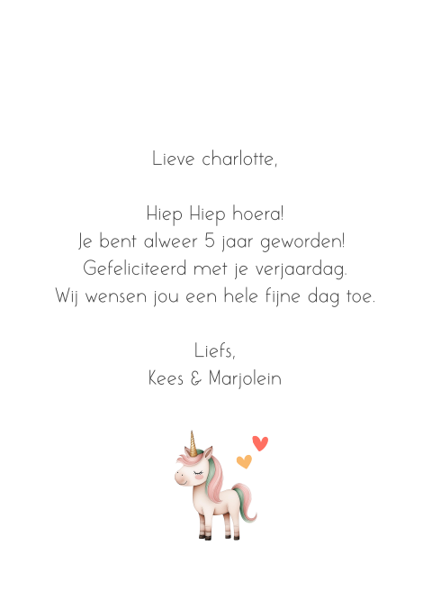 Vrolijke wenskaart met eenhoorn