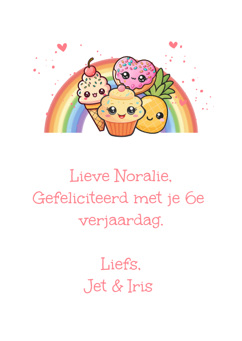Vrolijke wenskaart met regenboog en Kawaii