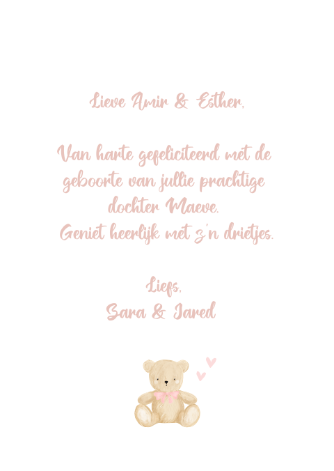 Lieve wenskaart met beertje en hartjes