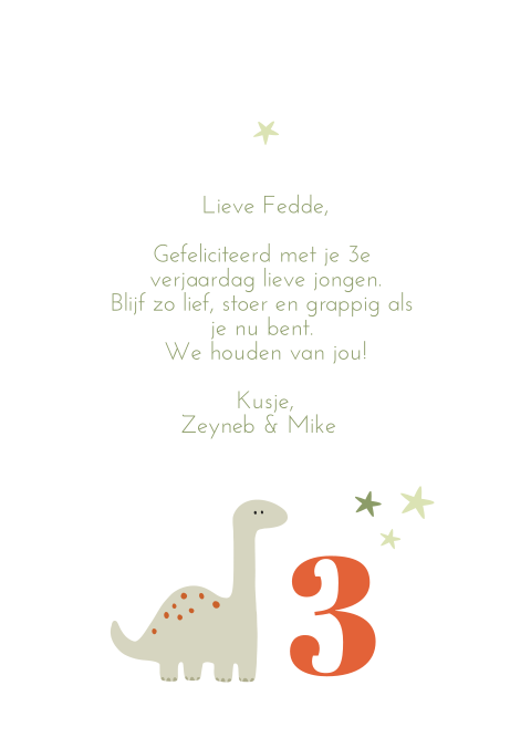 Avontuurlijke wenskaart met dino, sterren en leeftijd