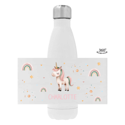 Drinkfles RVS met naam en unicorn
